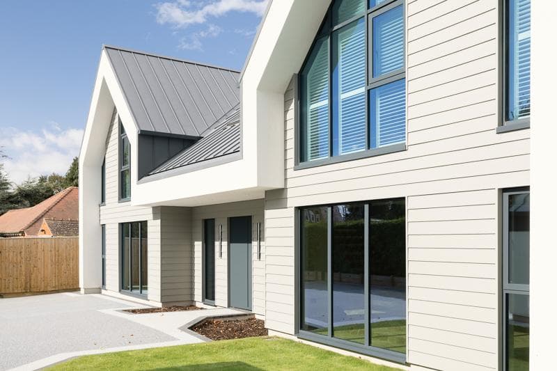 Close-up architectural detail of standing seam metal roofing